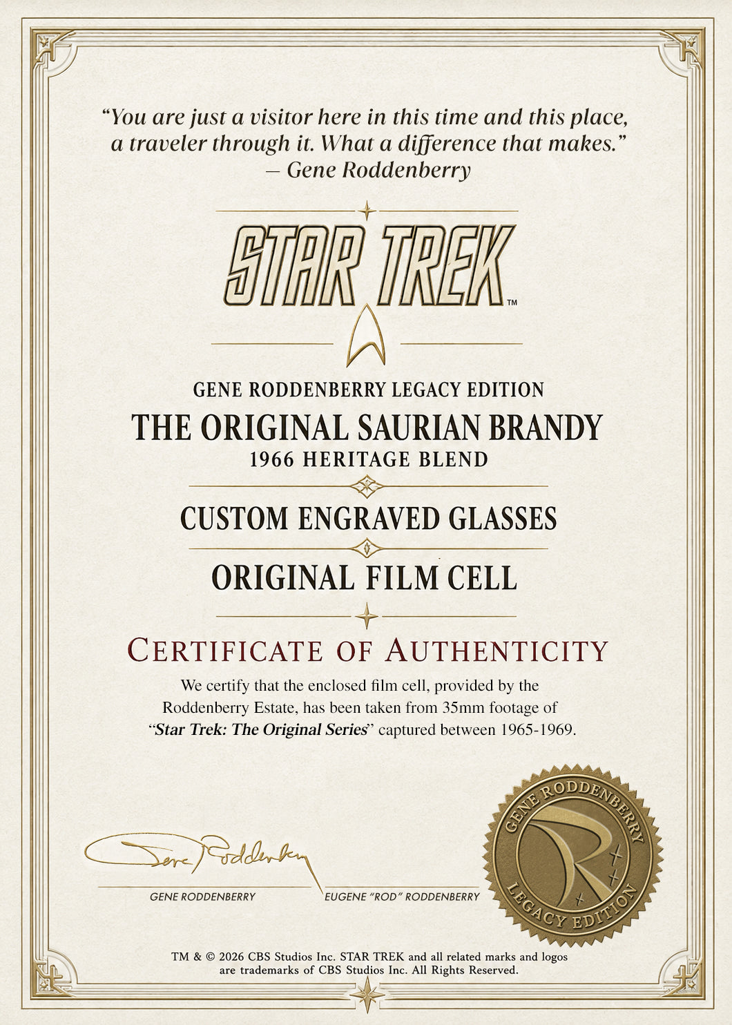 PRESALE - Saurian Brandy Gene Roddenberry Legacy 1966 Heritage Bundle